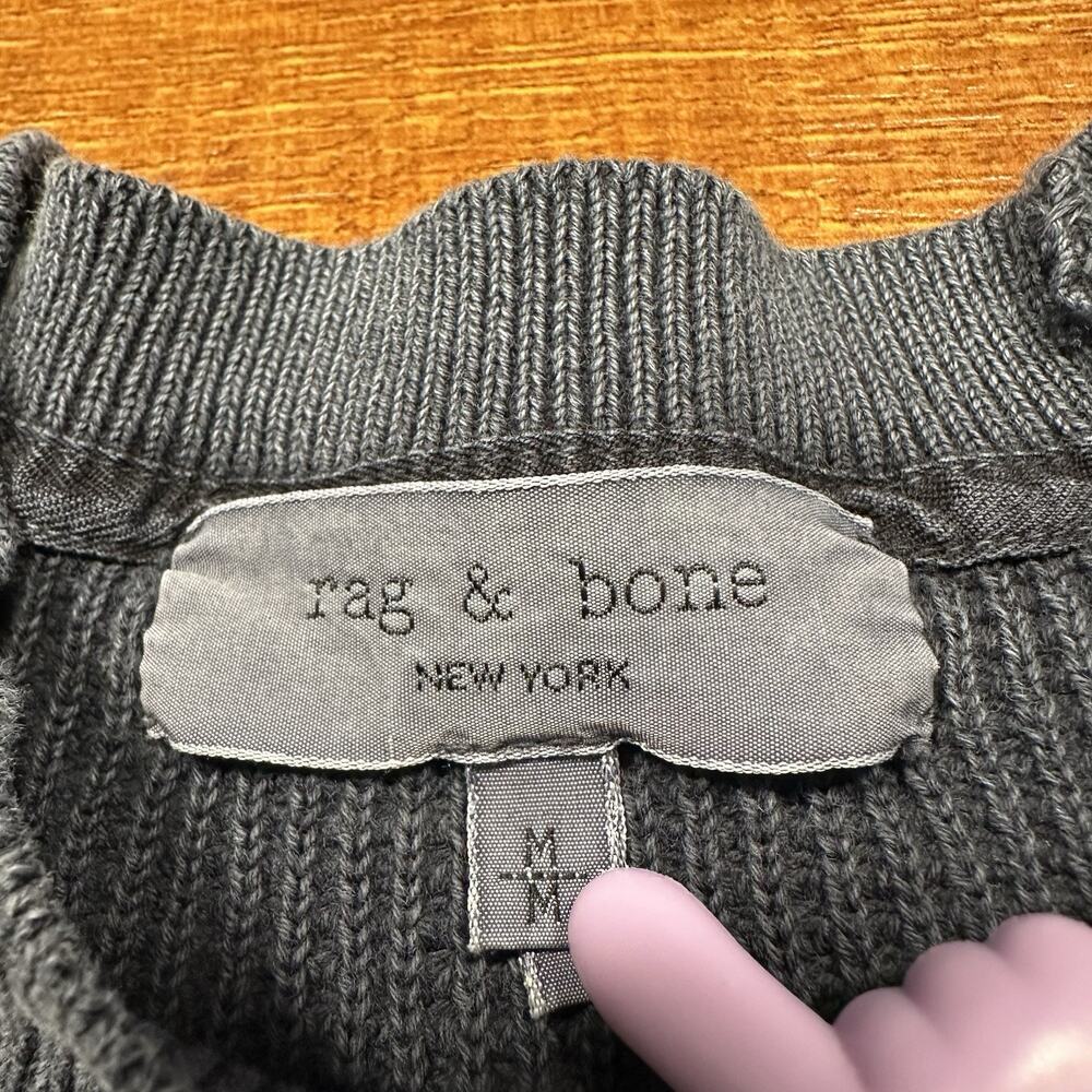 Rag & Bone Sweatshirt Mens M Gray Ribbed Elbow Patches Cotton Retro Alt Designer - Picture 8 of 10
